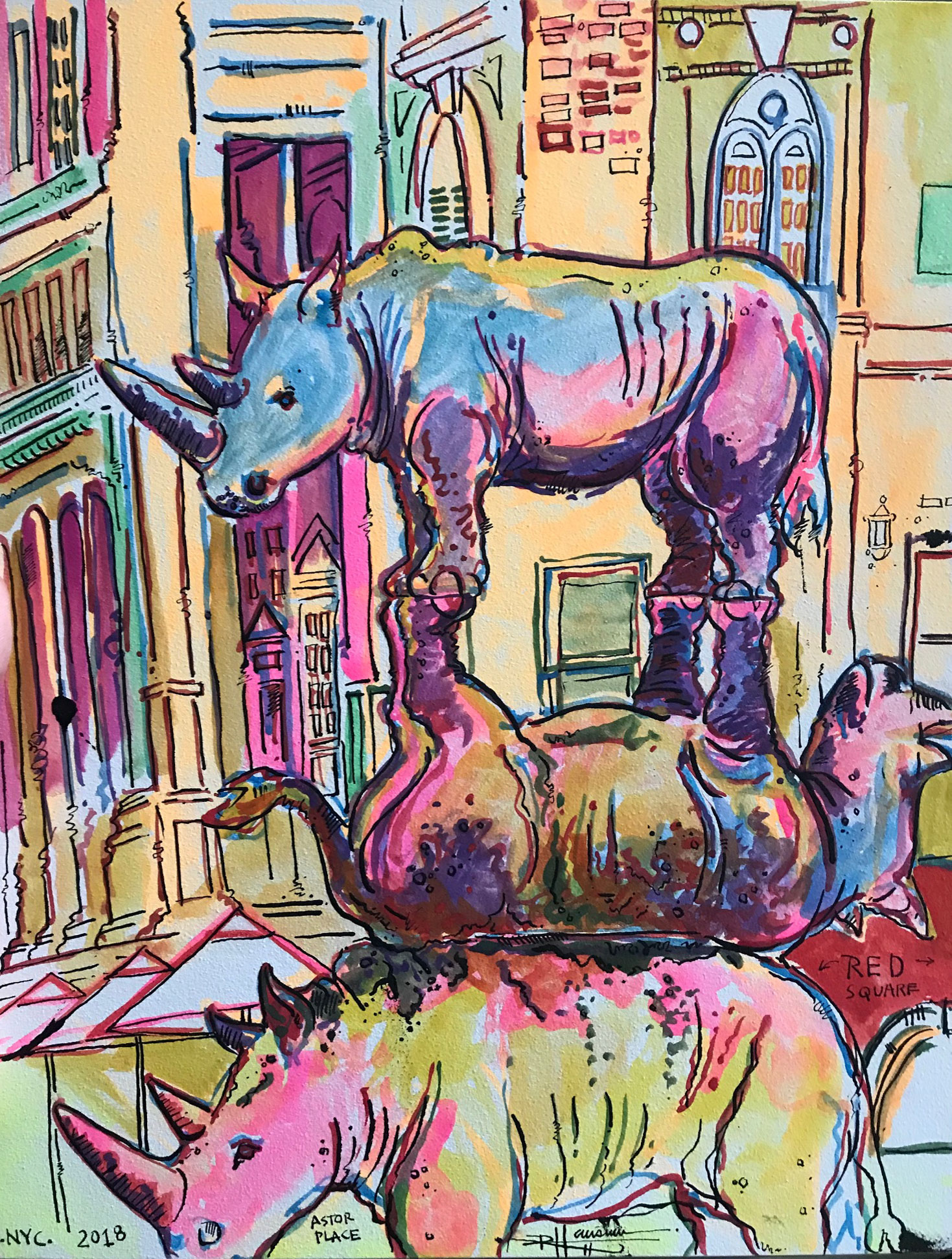 Three Rhinos at Astor Place